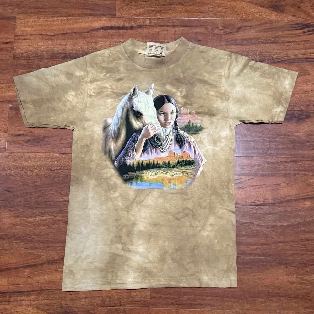 The Mountain Native Girl Horse T Shirt Youth Size Large Tie Dye Cotton